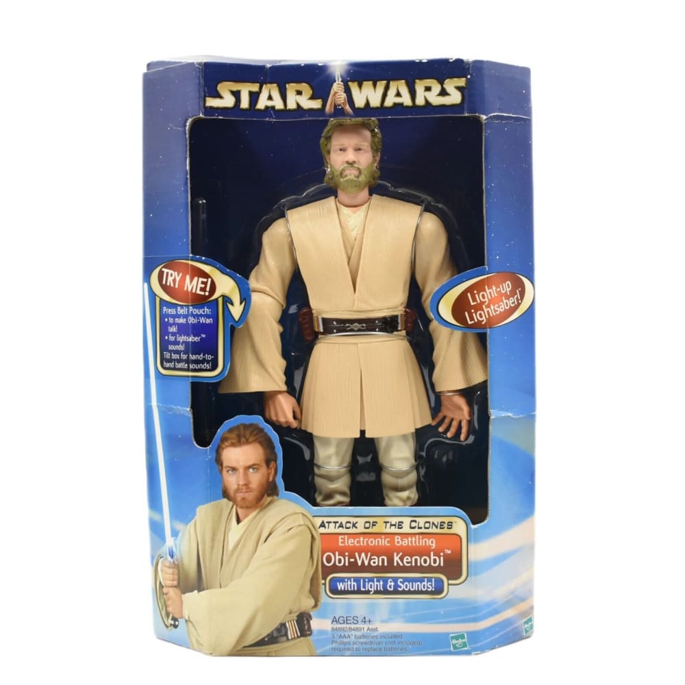 Star Wars Attack of The Clones - Electronic Battling Obi-Wan Kenobi 12’’ Figure - Toys & Games:Action Figures & Accessories:Action Figures